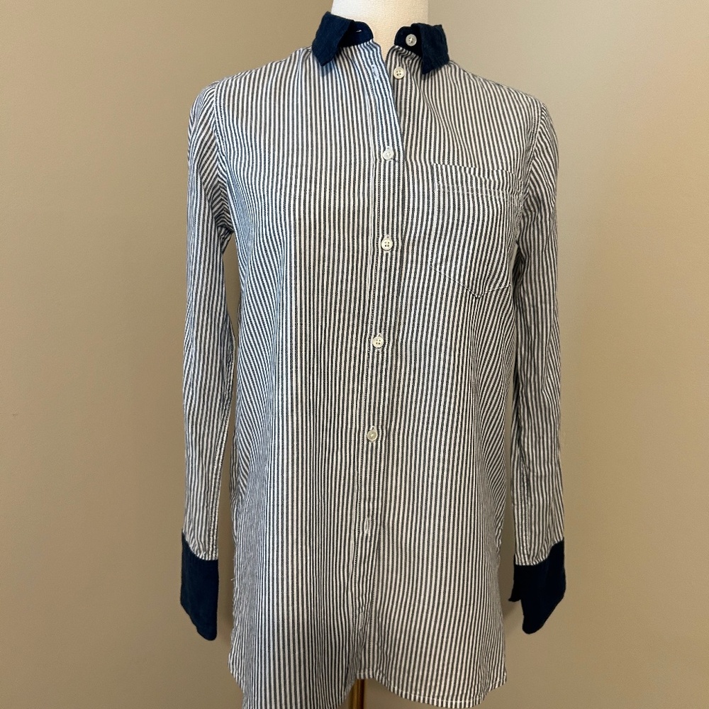 J. Crew Jeans Blue Banker Striped Button Up